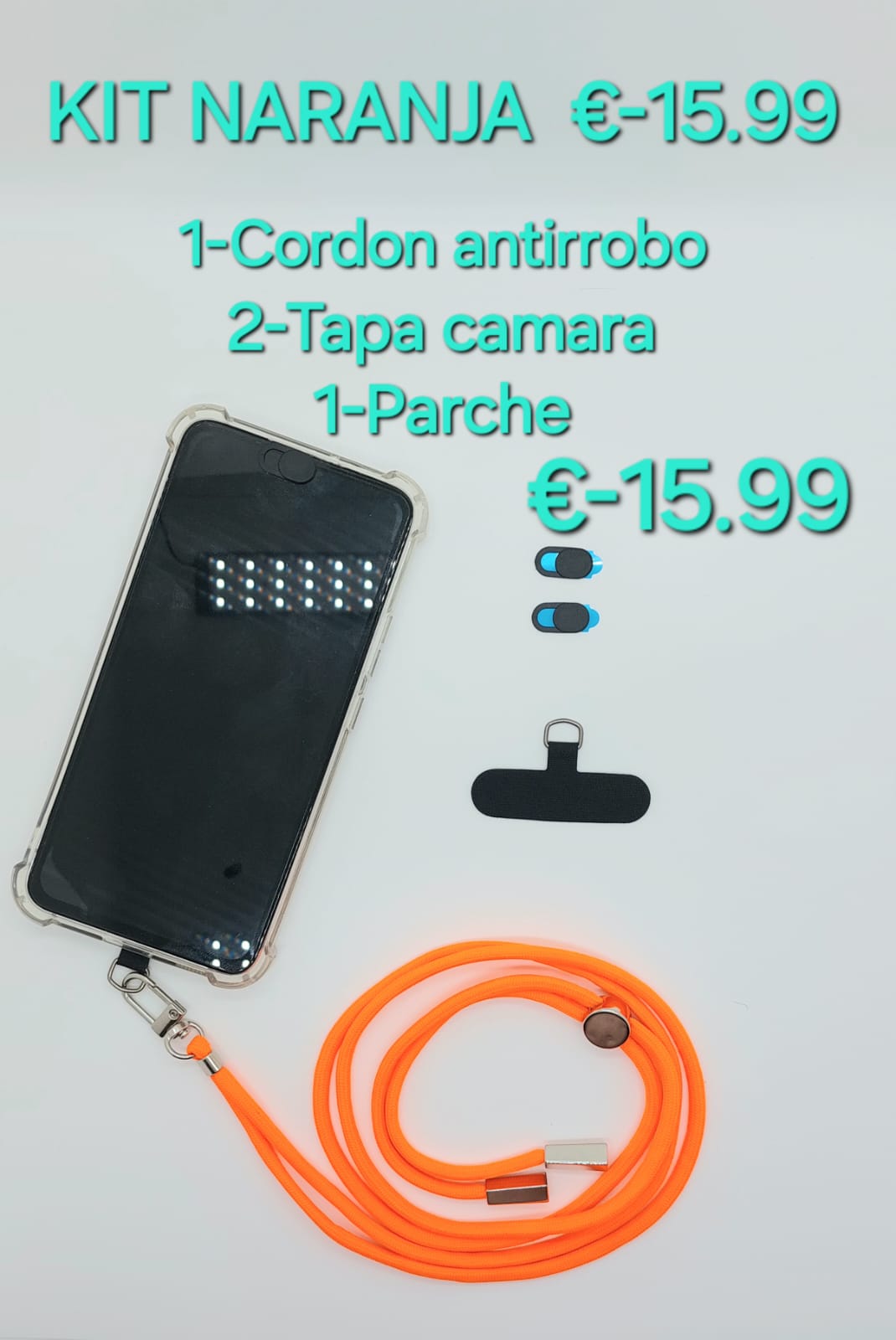 kit naranja muestra cordon mas tapa camara mas parche  pòne precio 15.99