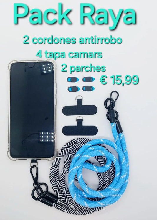 Pack Raya 2 cordones antirrobo 4 tapas cámara 2 parches 