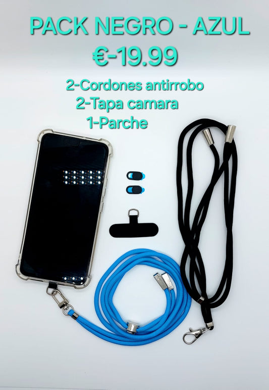 pack negro-azul dos cordones 2 tapa camara 1 parche