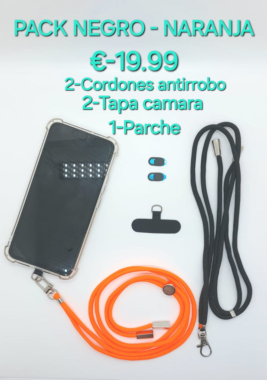 pack negro-naranja 2 cordone-2tapa camara -1 parche para la carcasa